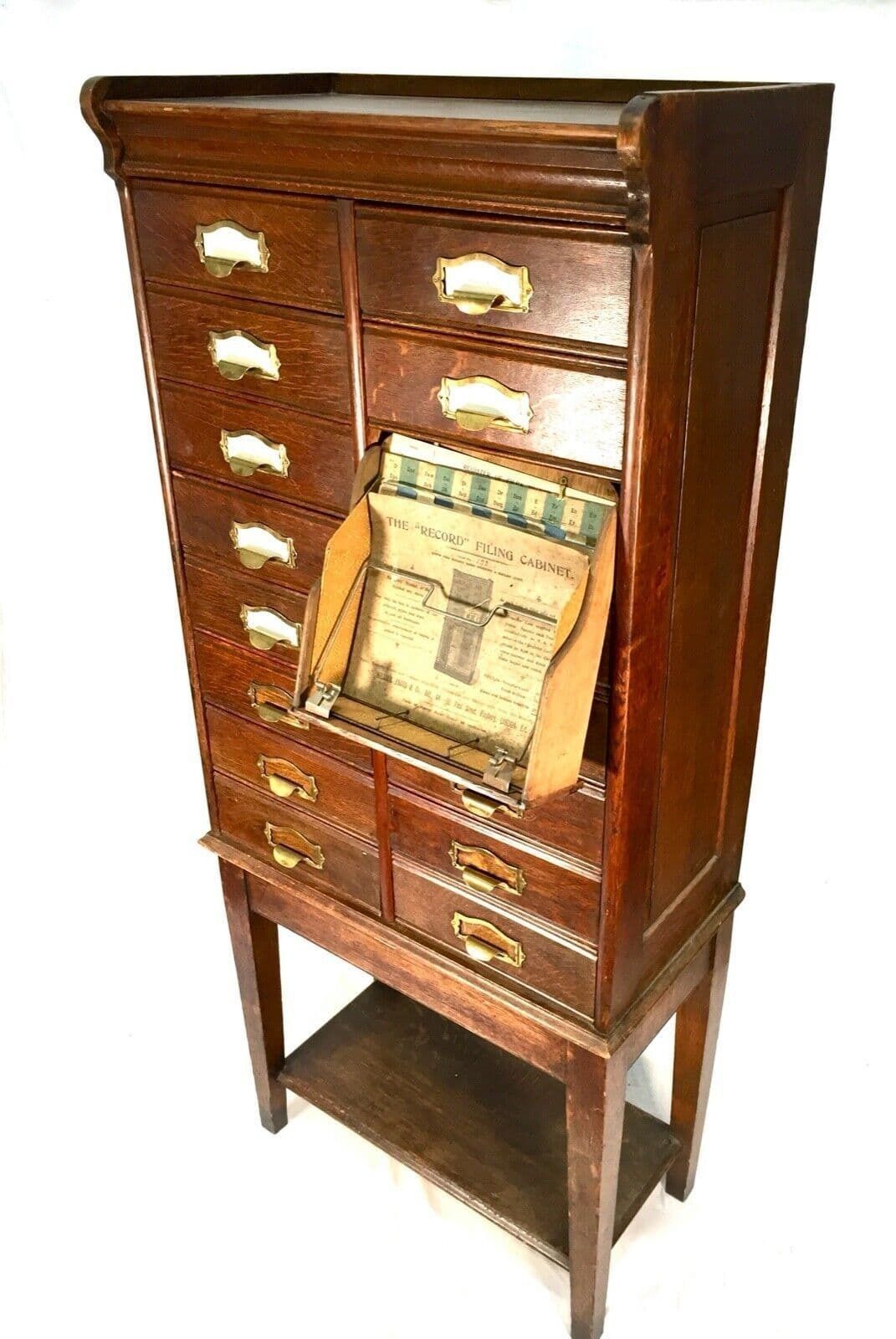 Antique Edwardian Oak Filing Cabinet Cupboard By William Angus & Co, London 1910 photo Furniture
