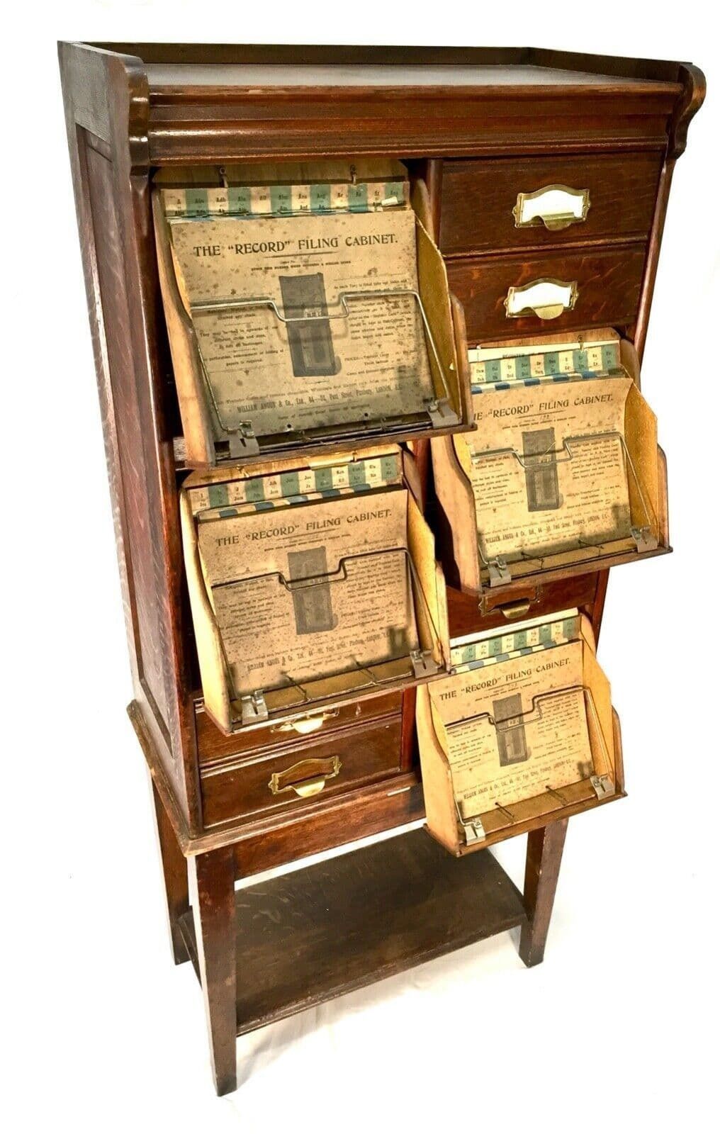 Antique Edwardian Oak Filing Cabinet Cupboard By William Angus & Co, London 1910 photo 1199.0