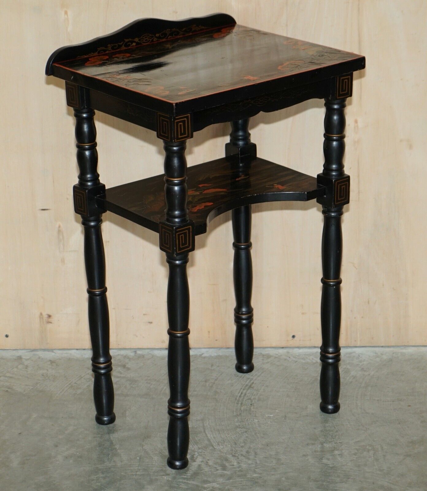 Sublime Nest Of 2 Circa 1880 Chinese Chinoiserie Lacqurered Tables Hand Painted photo furniture