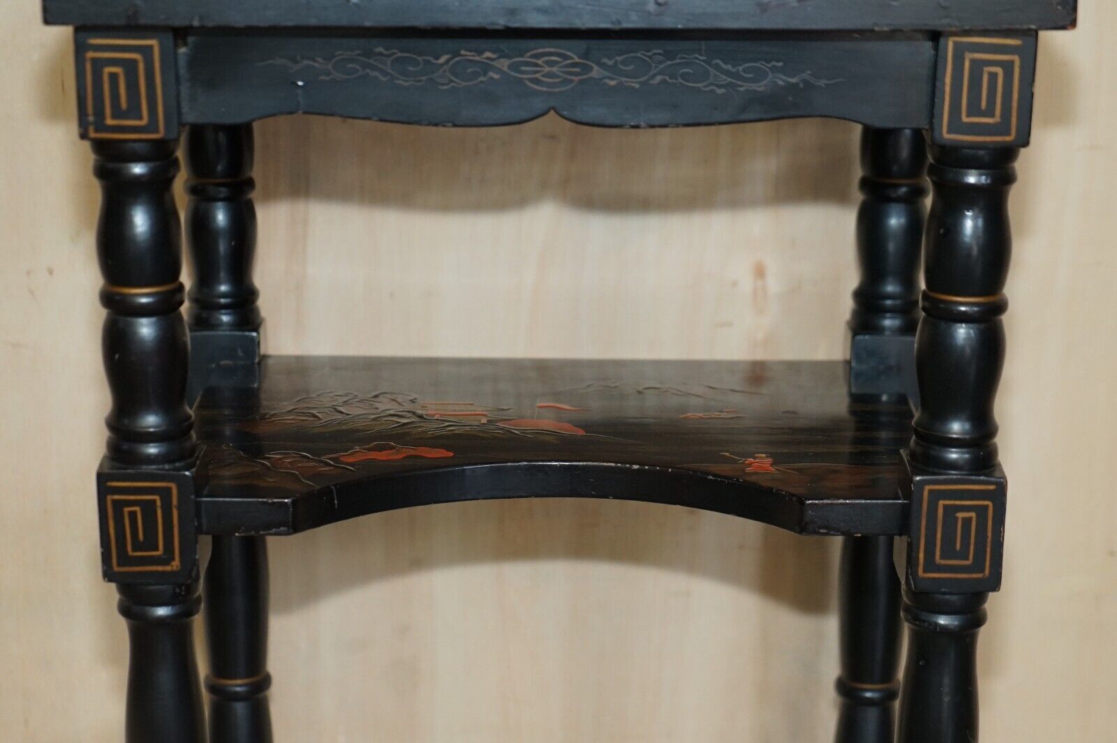 Sublime Nest Of 2 Circa 1880 Chinese Chinoiserie Lacqurered Tables Hand Painted photo Furniture