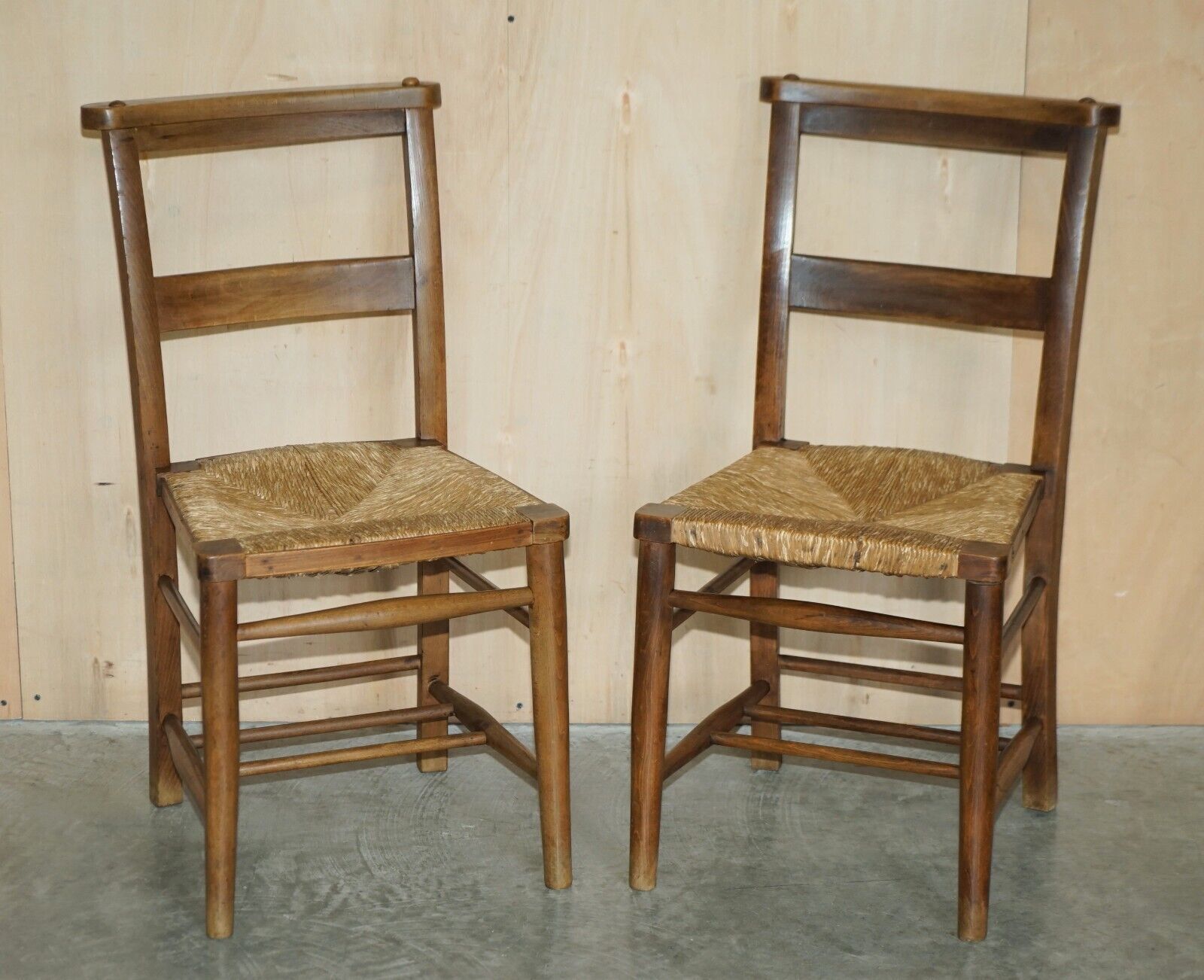 Lovely Suite Of Six Circa 1860 Dutch Ladder Back Oak Rush Seat Dining Chairs 6 photo furniture