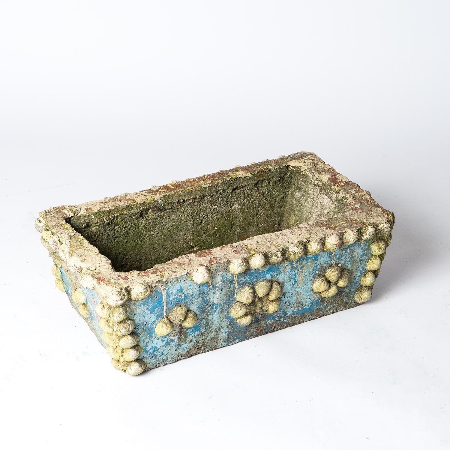 Vintage French Painted Cast Stone Sea Shell Planter Jardiniere, C. 1950s Mid Century photo 90.0