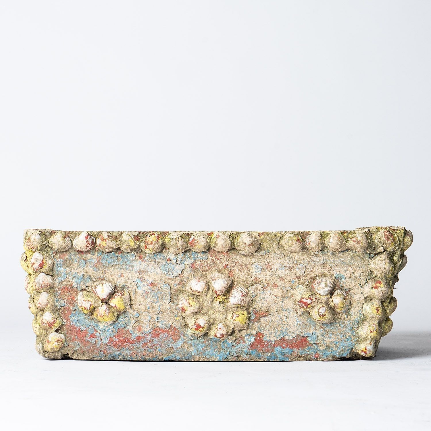 Vintage French Painted Cast Stone Sea Shell Planter Jardiniere, C. 1950s Mid Century photo vinterior