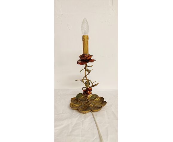 427.0 Table Lamp In Wrought Iron And Gold Leaf France 1950s photo