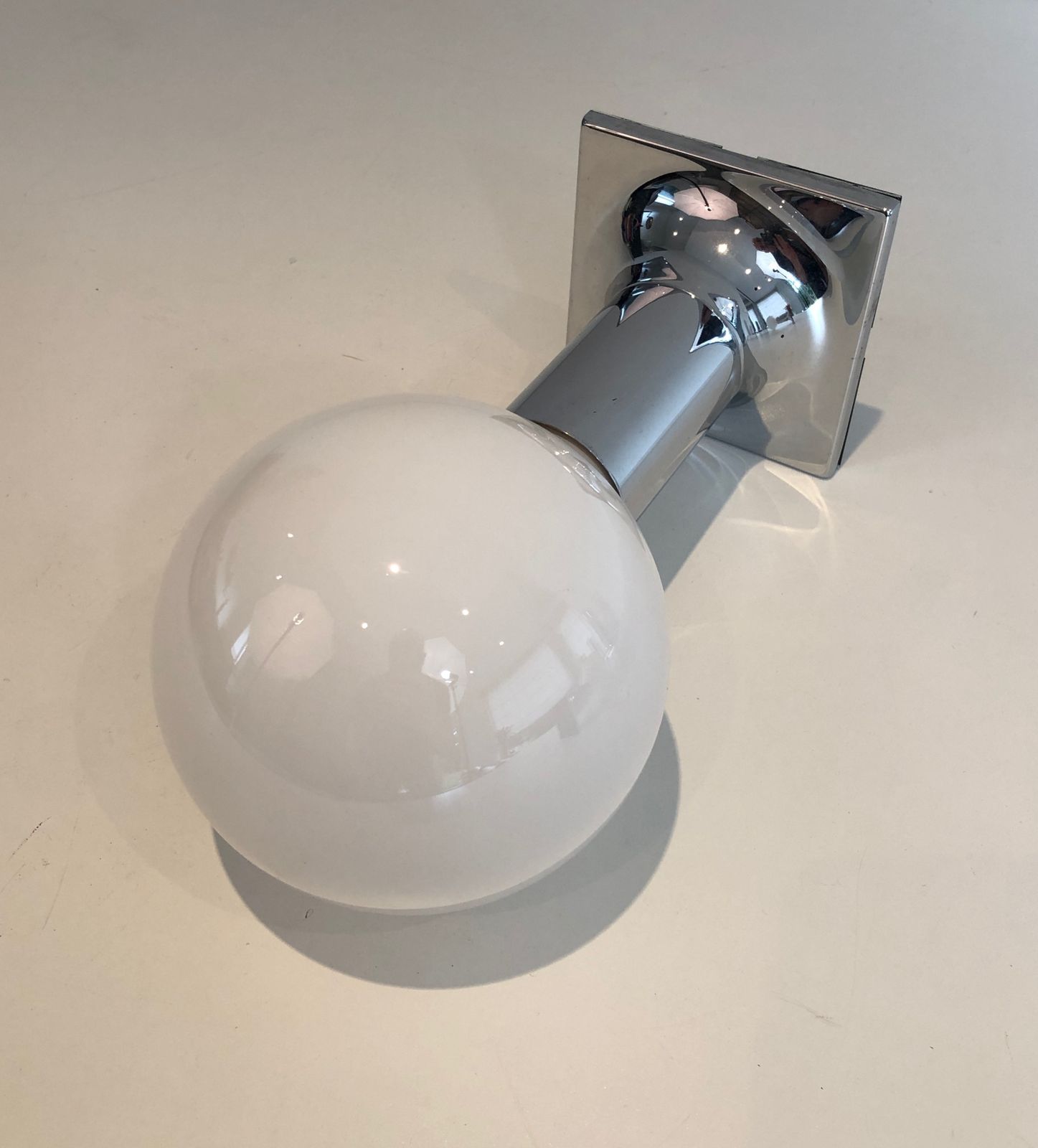 Set Of Chrome And White Opaline Glass Bowls Wall Lights Or Fixtures photo buy