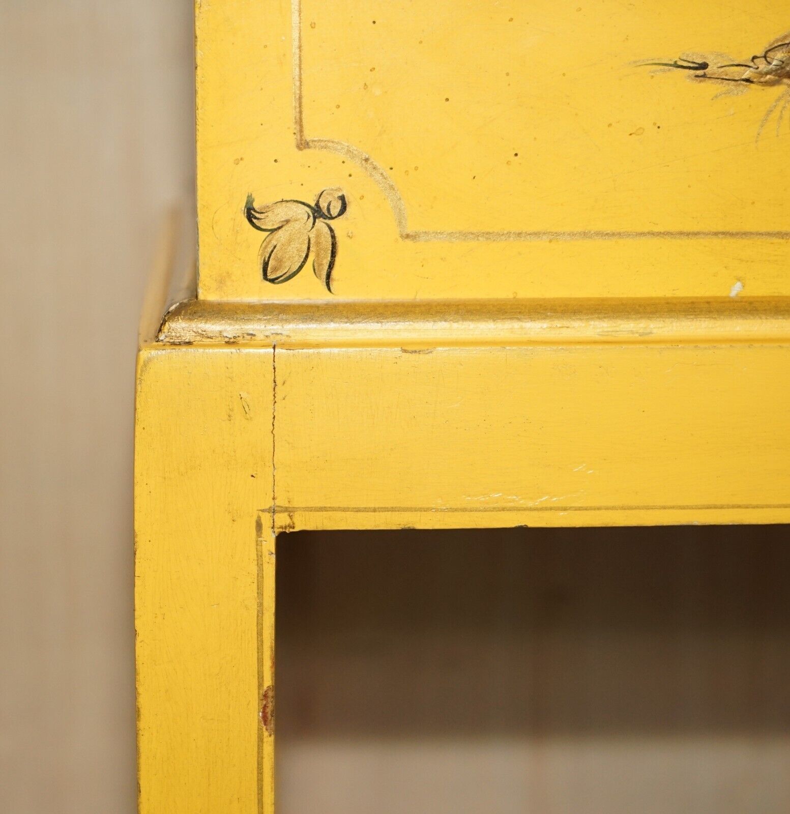 Antique Japanned Yellow Oriental Side Chest On Stand Hand Painted & Lacquered photo Home Decor