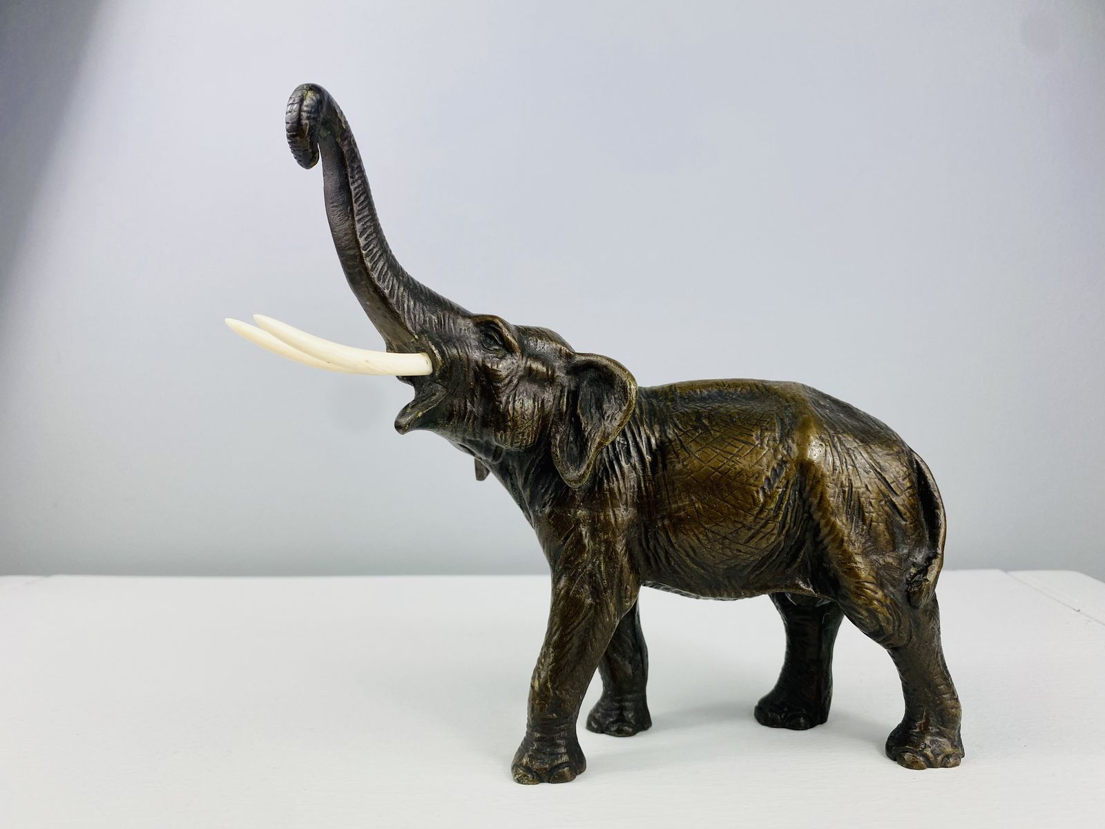 Sculpture Of A Bronze Elephant With Trunk Extended, Made In Austria Circa 1900. photo buy
