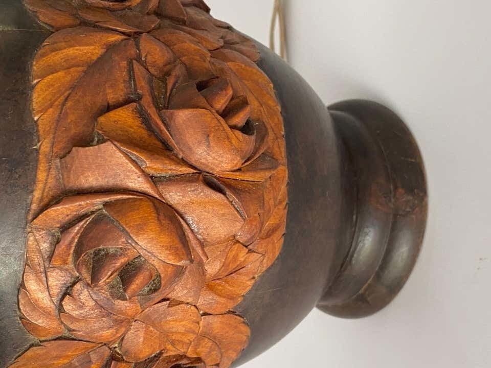 Wood Hand Carved Table Lamp, Art Deco Period, France, Circa 1940 photo buy