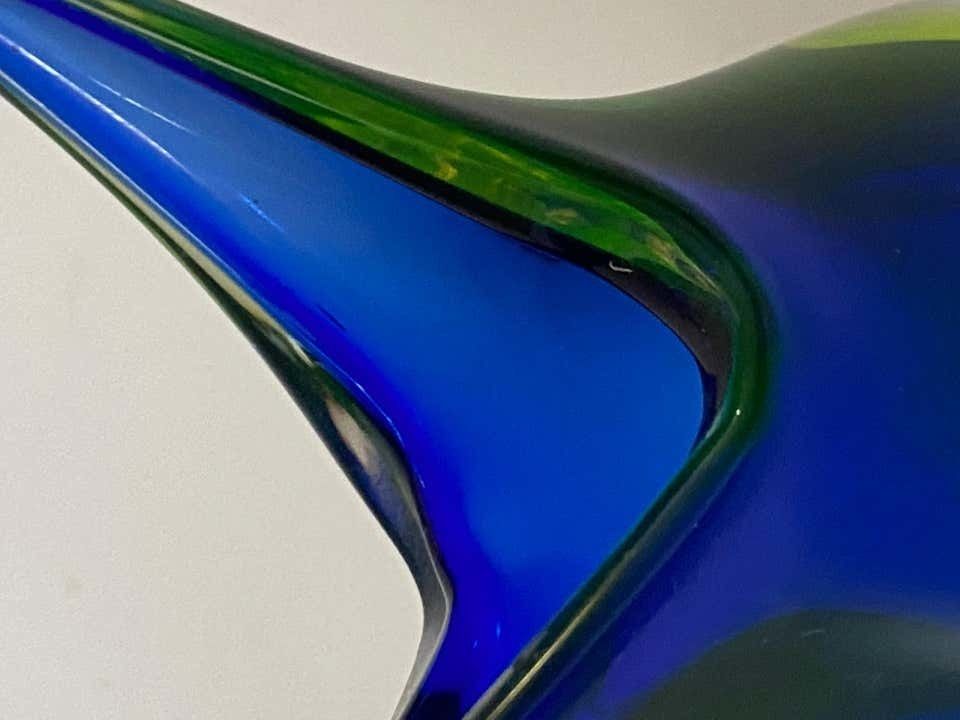 Murano Sommerso Light Blue Cobalt Italian Vintage Art Glass Flower Shape photo buy