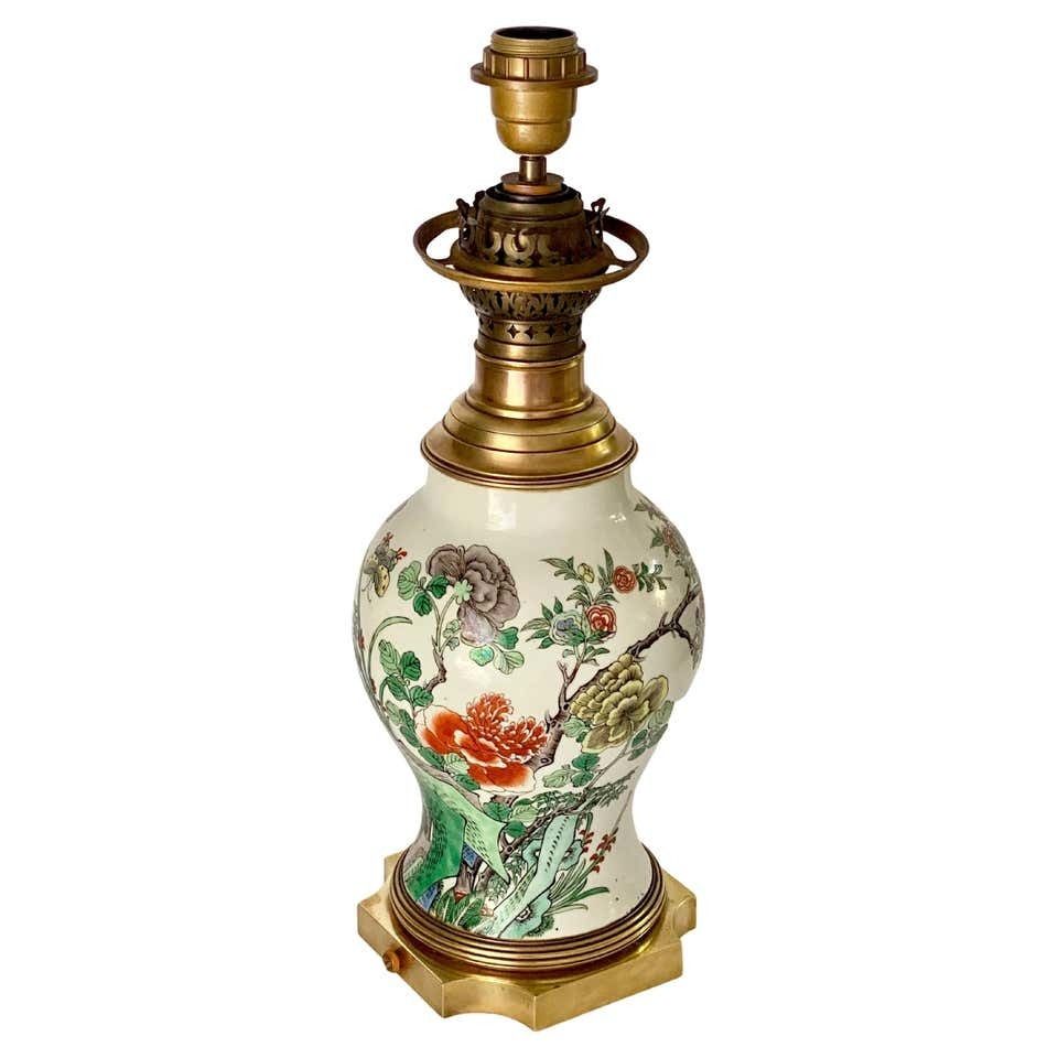 Chinese Table Lamp, 19th Century With Brass Mount, 19th Century Famille Rose