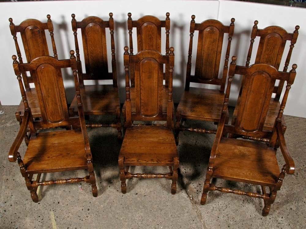 Set 8 English Elizabethan Tudor Oak Dining Chairs Chair photo furniture