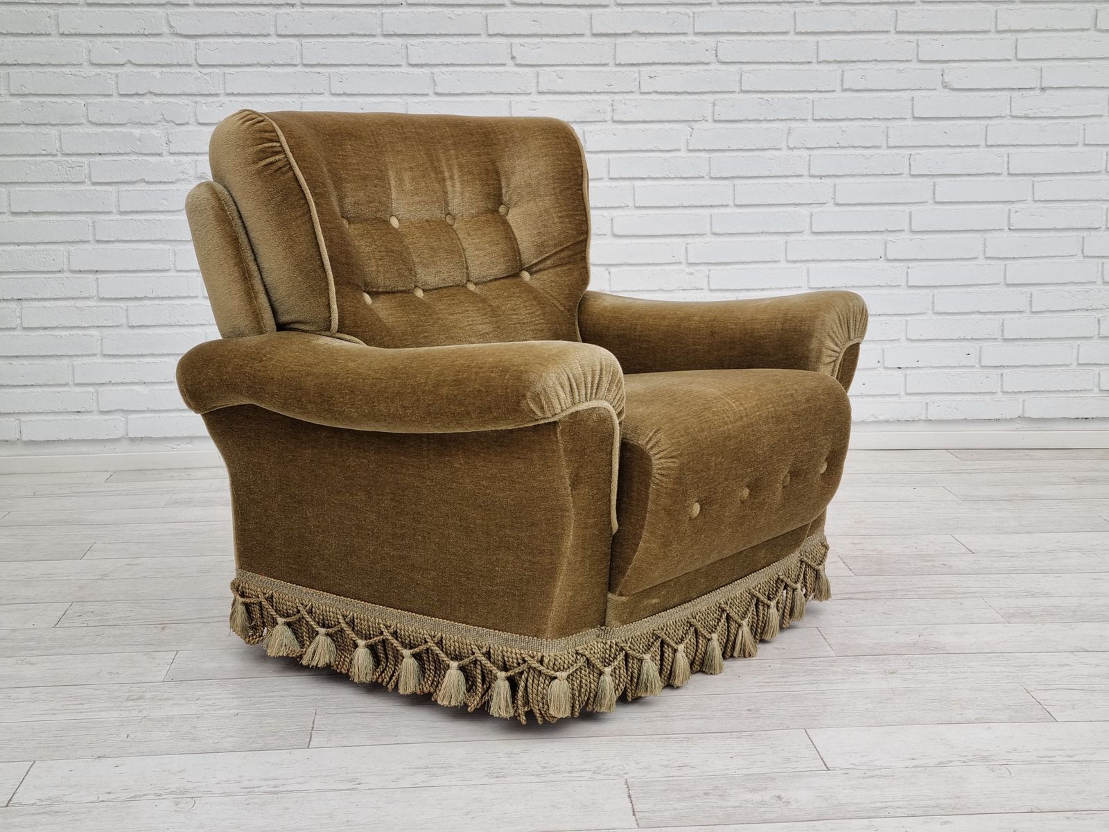 1970s, Danish Vintage Club Chair,  Original Velour Upholstery photo furniture