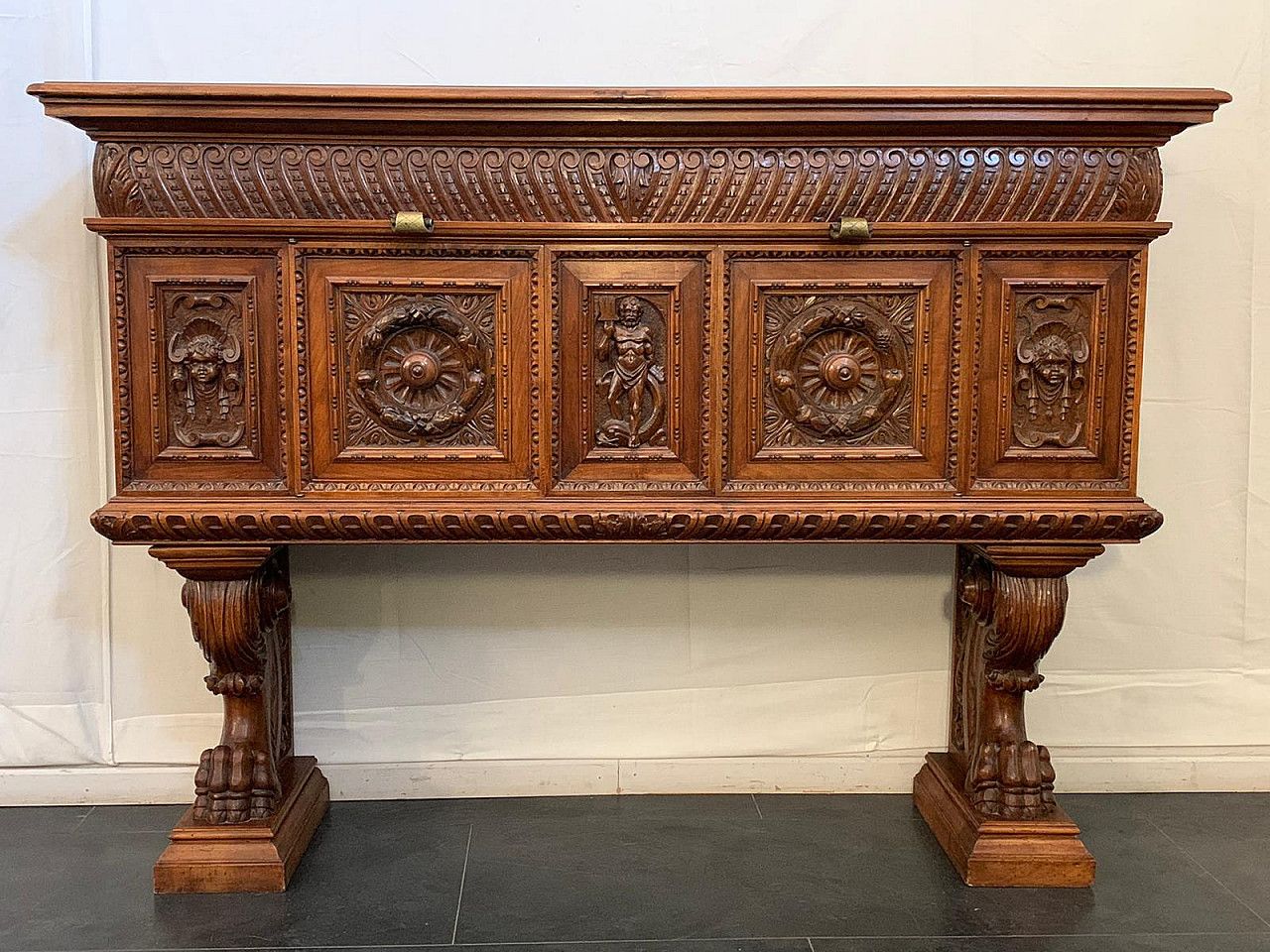 Renaissance Style Carved Walnut Sideboard  Late 19th Century photo furniture