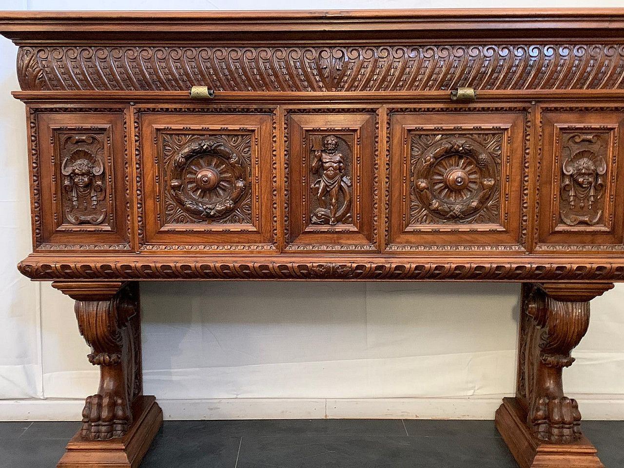 Renaissance Style Carved Walnut Sideboard  Late 19th Century photo for sale