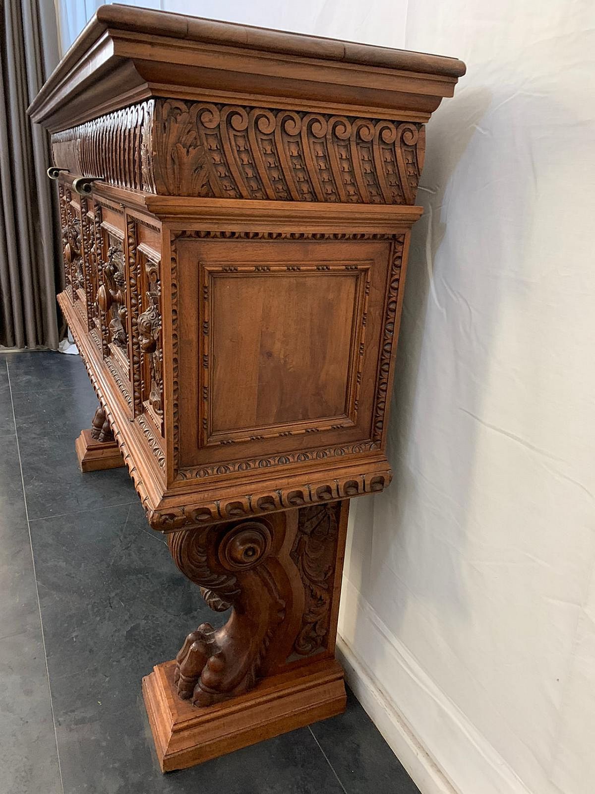 Furniture Renaissance Style Carved Walnut Sideboard  Late 19th Century photo