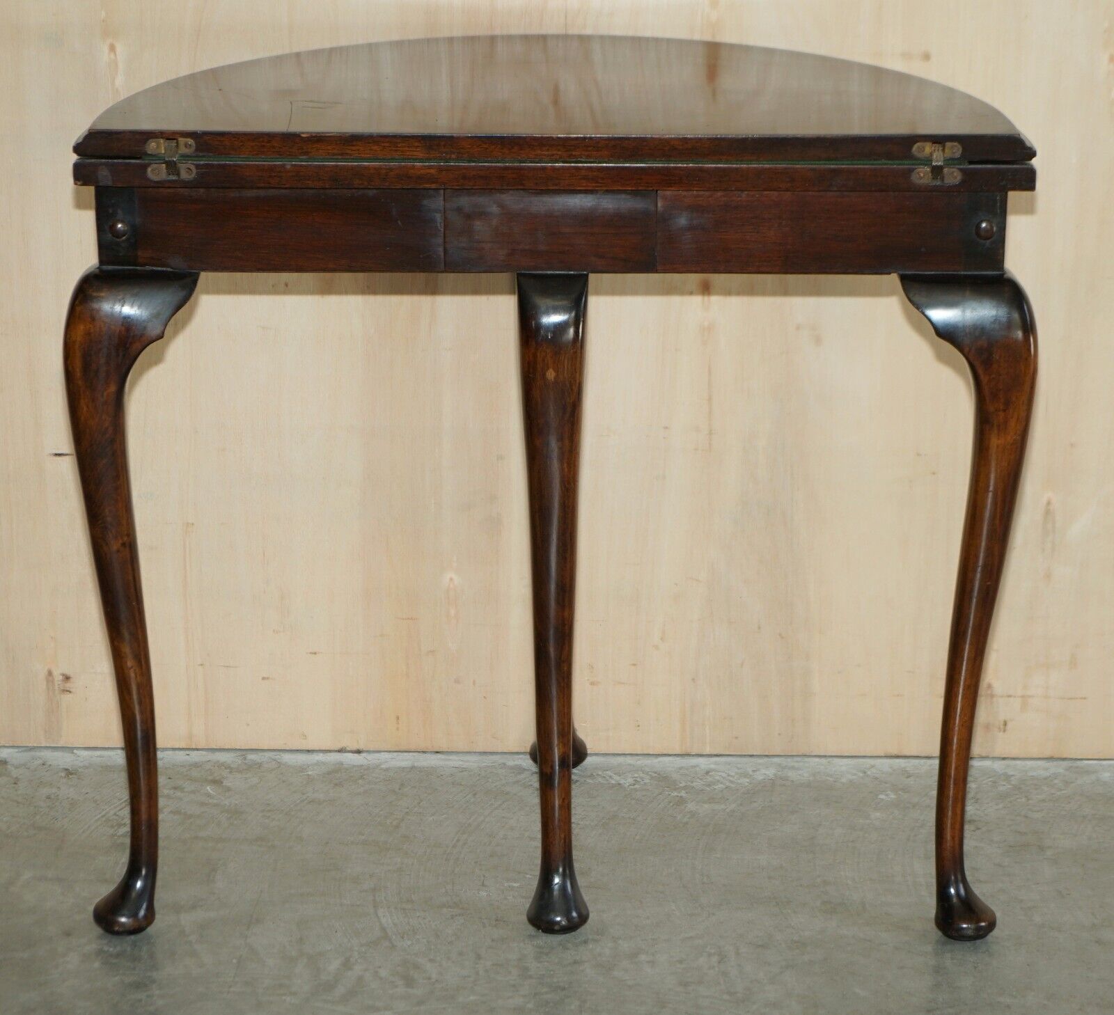 Fine Antique Mahogany Circa 1880 Console Games Demi Lune Card Table Unfolds photo vintage
