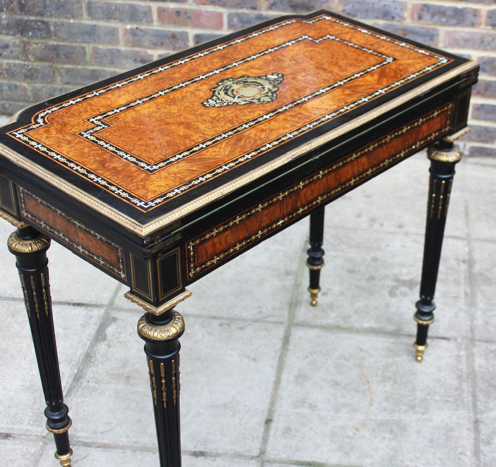 Exceptional 19th Century French Napoleon III Inlaid  Of Mother Of Pearl  And Burr Walnut Card Table photo furniture