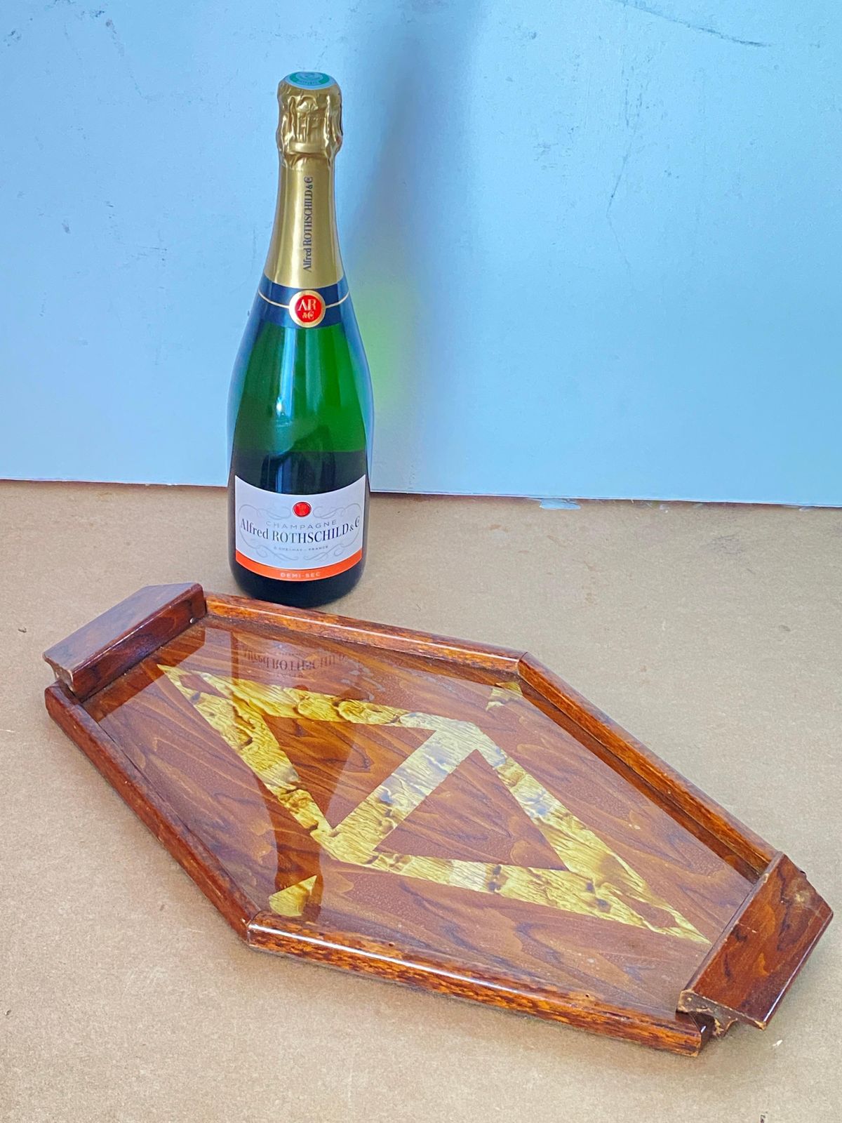 Art Deco Platter, In Inlaid Wood, Brown Color, France Circa 1940 photo for sale