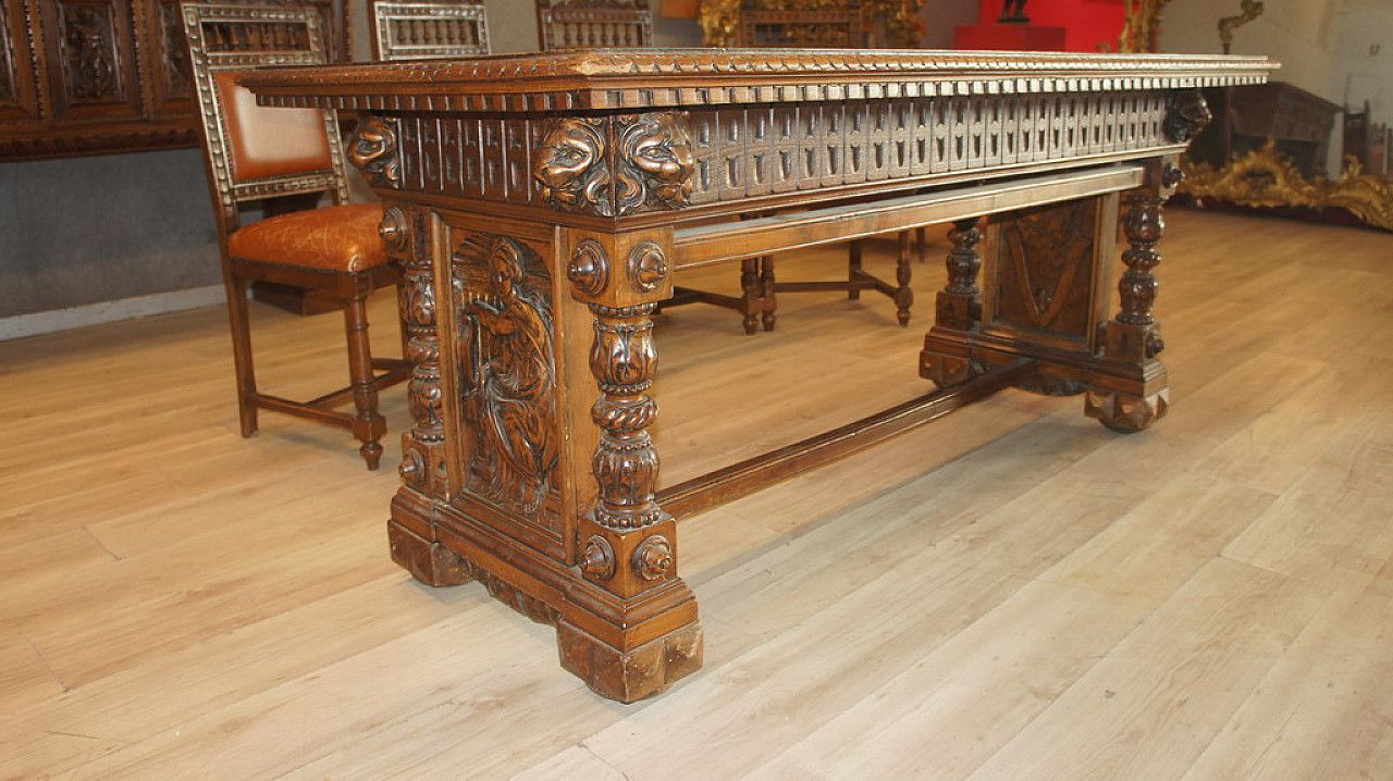 Walnut Table In Neo Renaissance Style, Late 19th Century photo vinterior