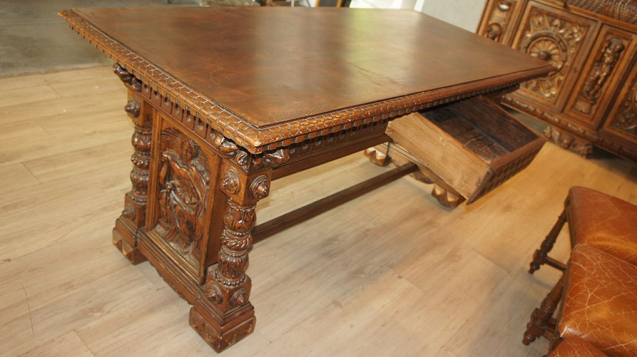 Walnut Table In Neo Renaissance Style, Late 19th Century photo buy