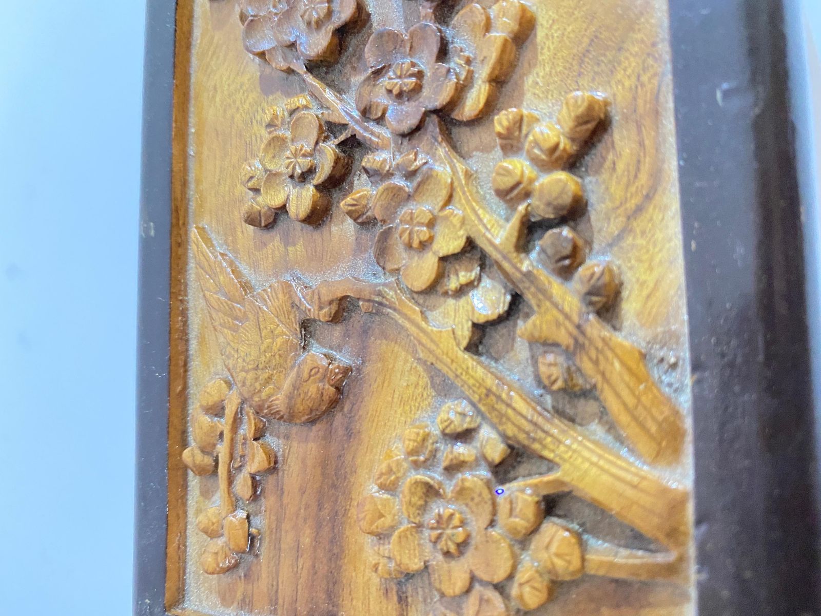 Chinese Decorative Or Jewelry Box, In Carved Wood, Trees And Birds Decor, China photo vintage