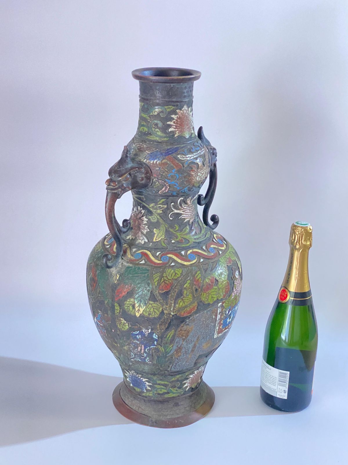 Large Antique Chinese Cloisonné Champlevé Bronze Vase, China, Circa 1890 photo furniture