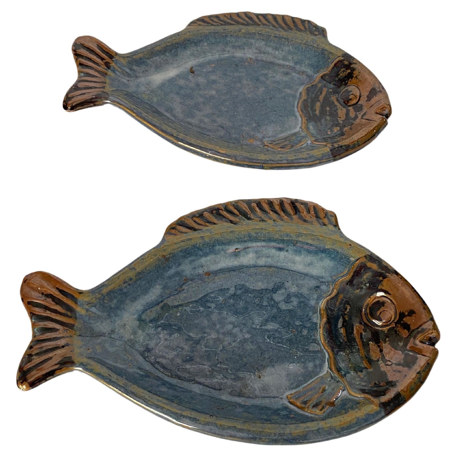 Pair Of Ceramic Platters Or Vide Poche, In Blue And Grey Color, From France 1960