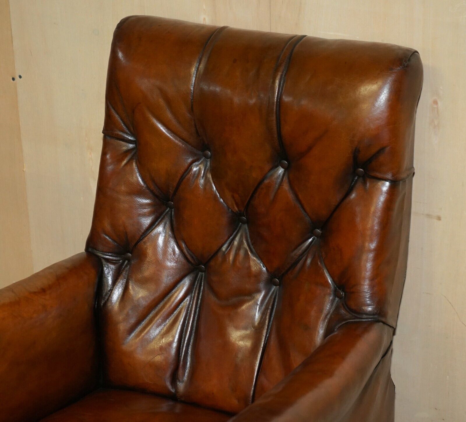 Ntique Regency 1810 Restored Brown Leather Chesterfield Armchair Reading Slope photo for sale