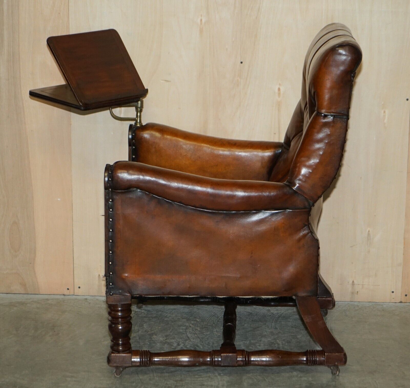 9500.0 Ntique Regency 1810 Restored Brown Leather Chesterfield Armchair Reading Slope photo