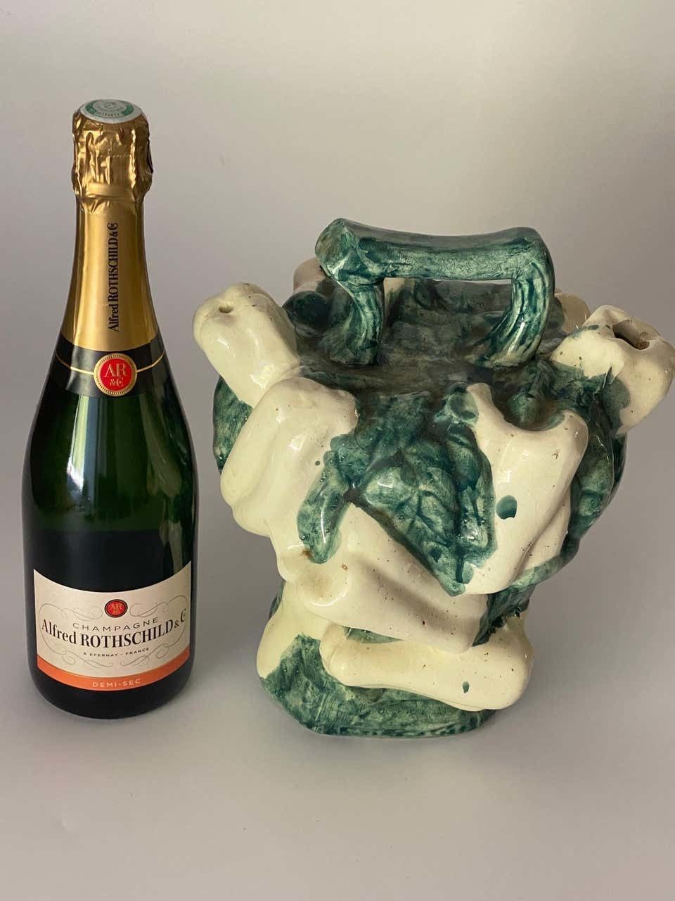 Rare And Large Majolica Ceramic Free Form And Brutalist Jug Or Pitcher 1960 photo for sale