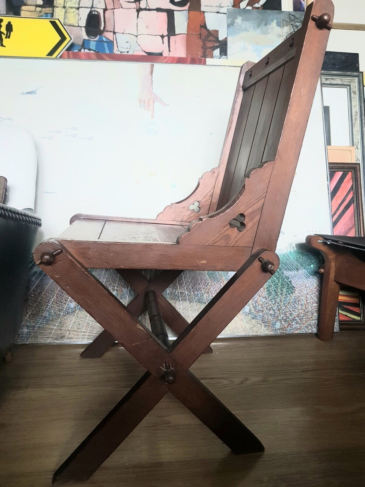Gothic Arts Crafts Pugin Style Antique X Frame Chair Two Available photo vintage
