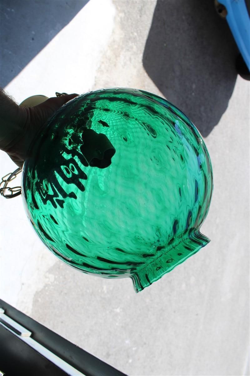 Round Green Lantern Italian Design Murano Glass Brass Parts Venini, 1950s photo vintage