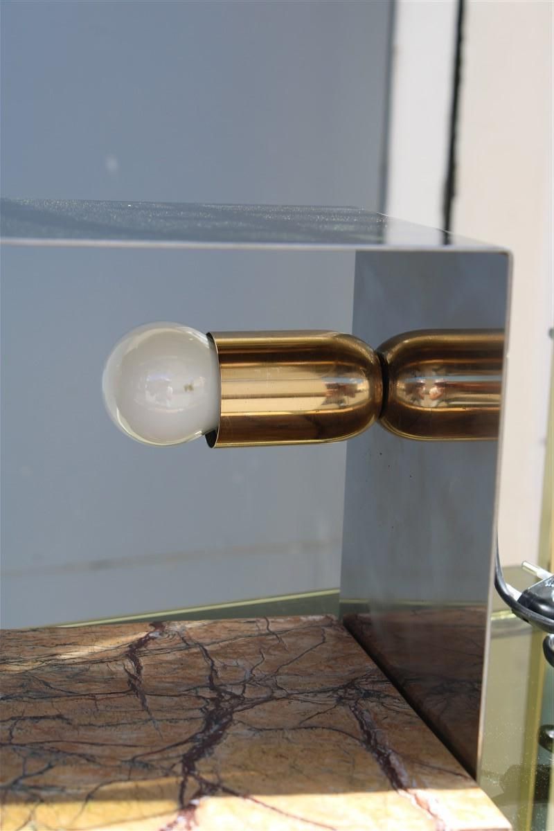 photo furniture Minimal Square Steel Italian Table Lamp Brass Marble Silver Gold, 1970s