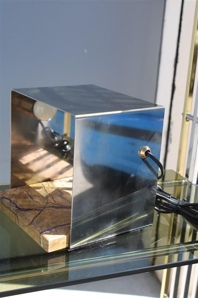 photo for sale Minimal Square Steel Italian Table Lamp Brass Marble Silver Gold, 1970s