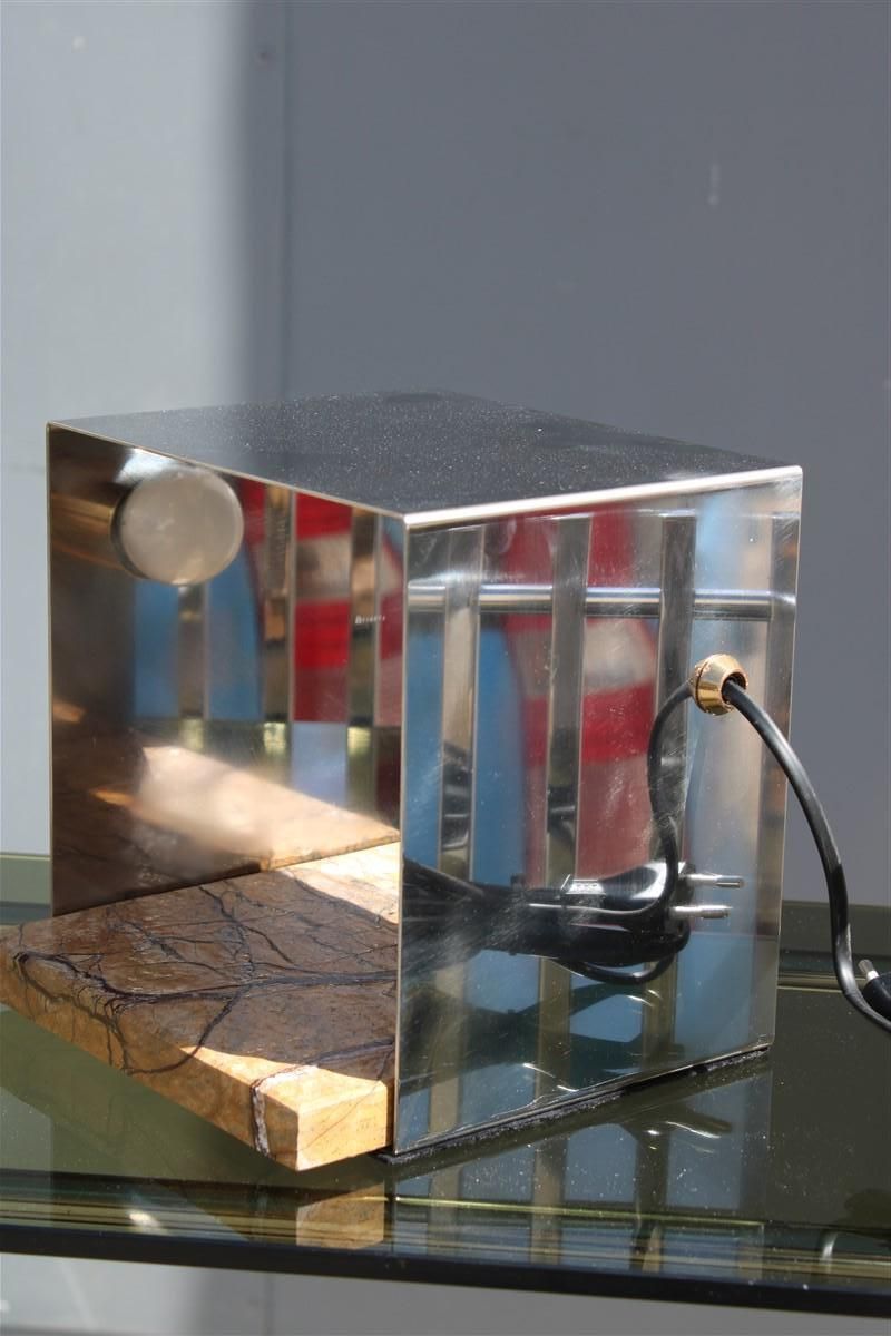 photo vinterior Minimal Square Steel Italian Table Lamp Brass Marble Silver Gold, 1970s