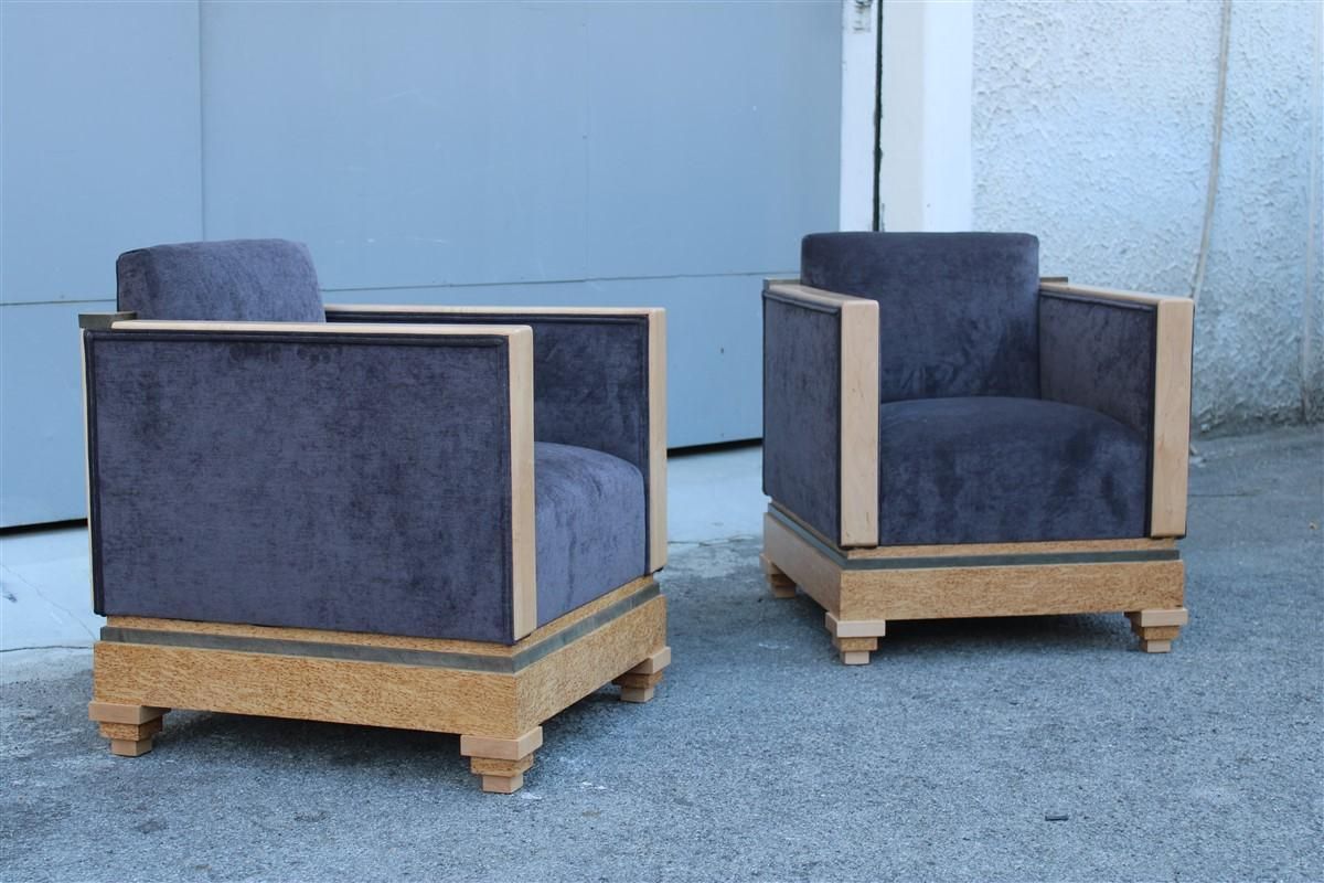 Furniture Art Decò Cockpit Armchairs In Maple Birch Burl 1930 Gray Velvet Italian Design photo