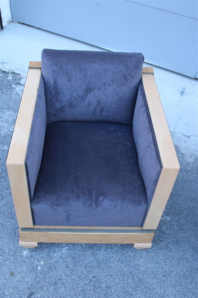 photo vinterior Art Decò Cockpit Armchairs In Maple Birch Burl 1930 Gray Velvet Italian Design