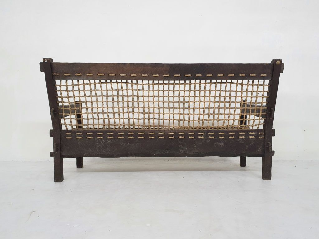 Unieke Massief Eiken Bank Met Touwbekleding, Nederland, Ca. Jaren 1960 photo furniture