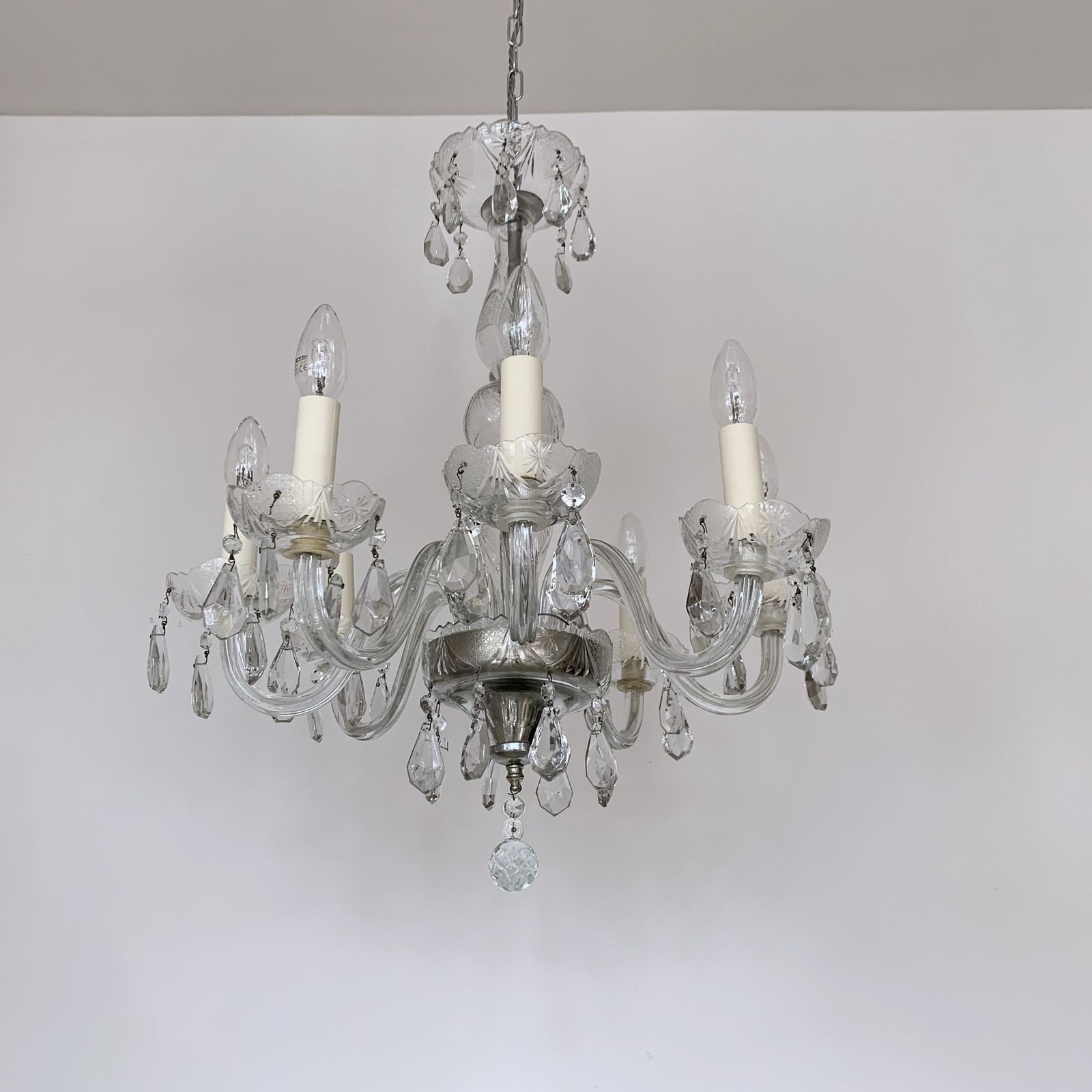 Large French Glass Swan Neck Chandelier With Cut Glass Details photo furniture