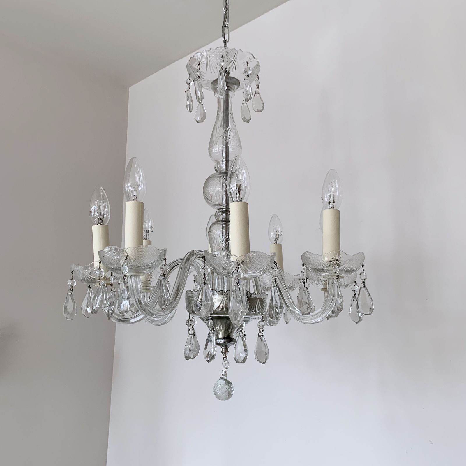 Large French Glass Swan Neck Chandelier With Cut Glass Details photo for sale
