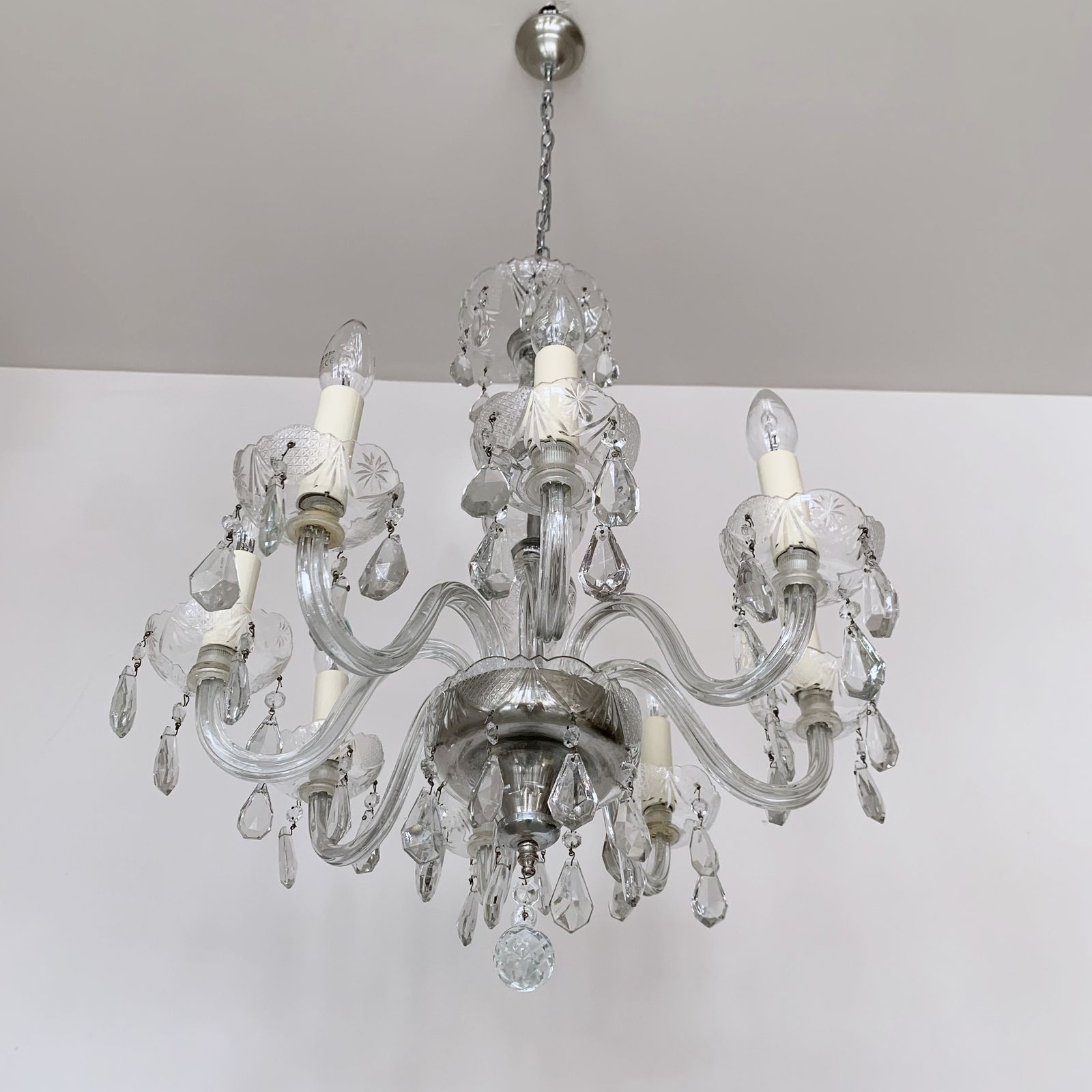 Large French Glass Swan Neck Chandelier With Cut Glass Details photo 895.0
