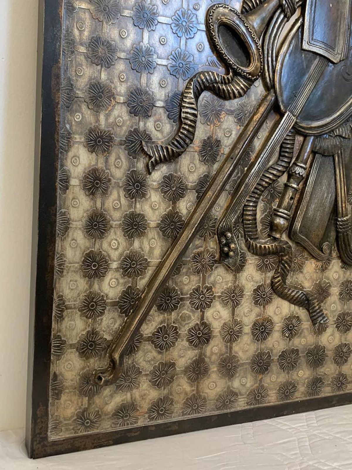 Decorative Panel In Carved Resin On Wood By Lam Lee, 1990s photo for sale