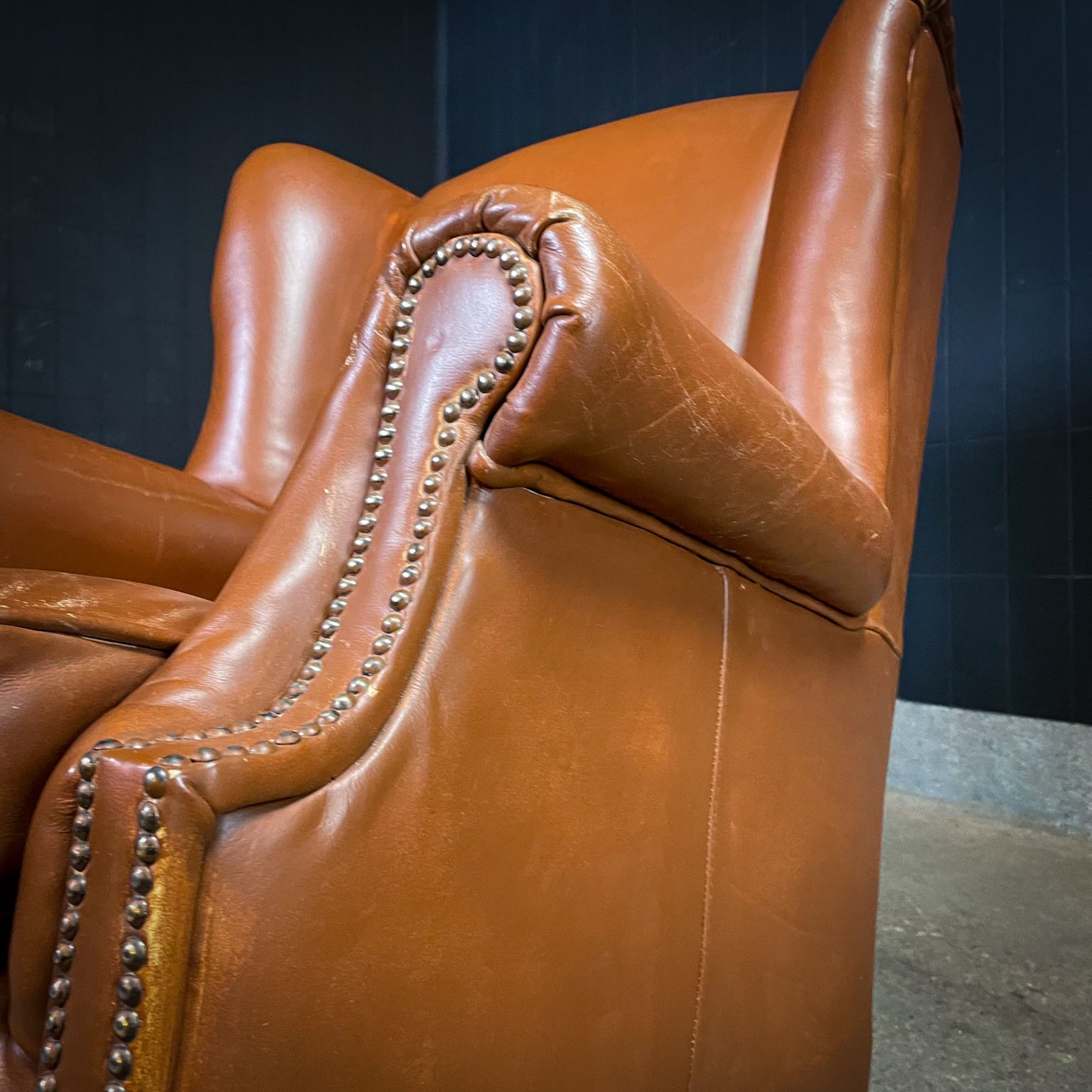 Vintage Cognac Schapenleren Fauteuil Met Vleugelleuningen photo 1275.0