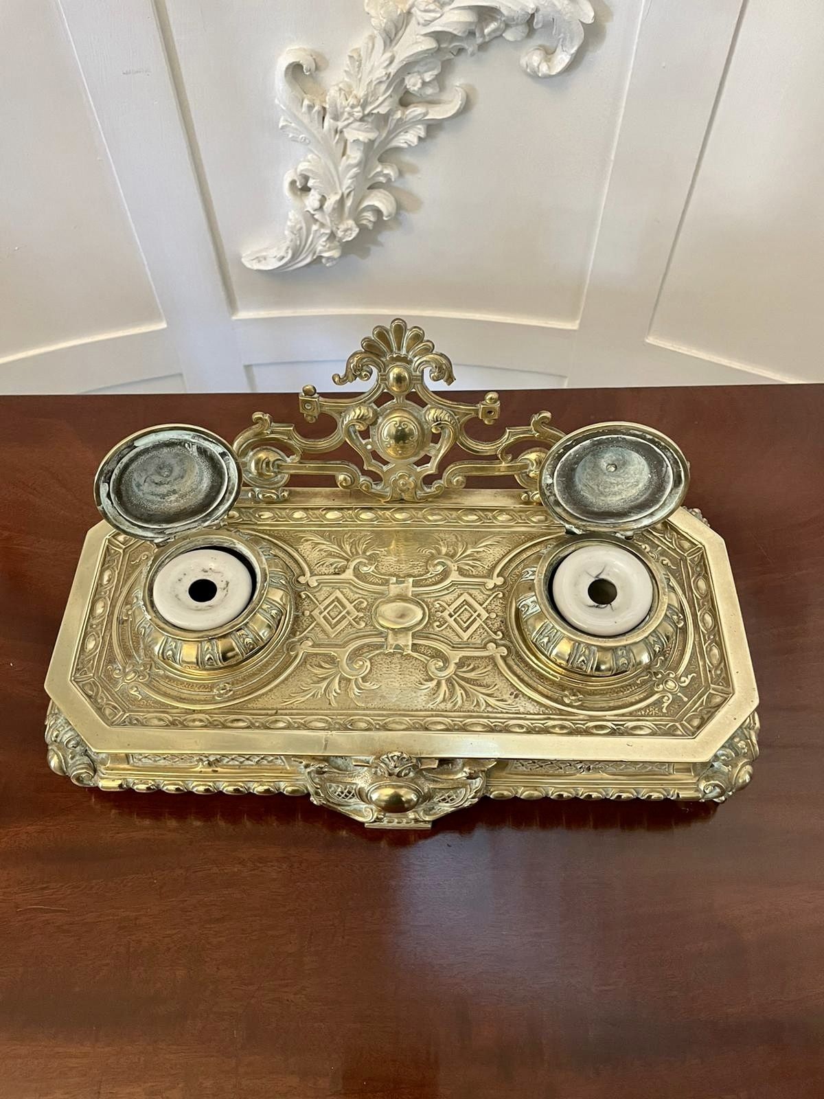 Magnificent Quality Antique 19th Century French Cast Brass Desk Set photo for sale