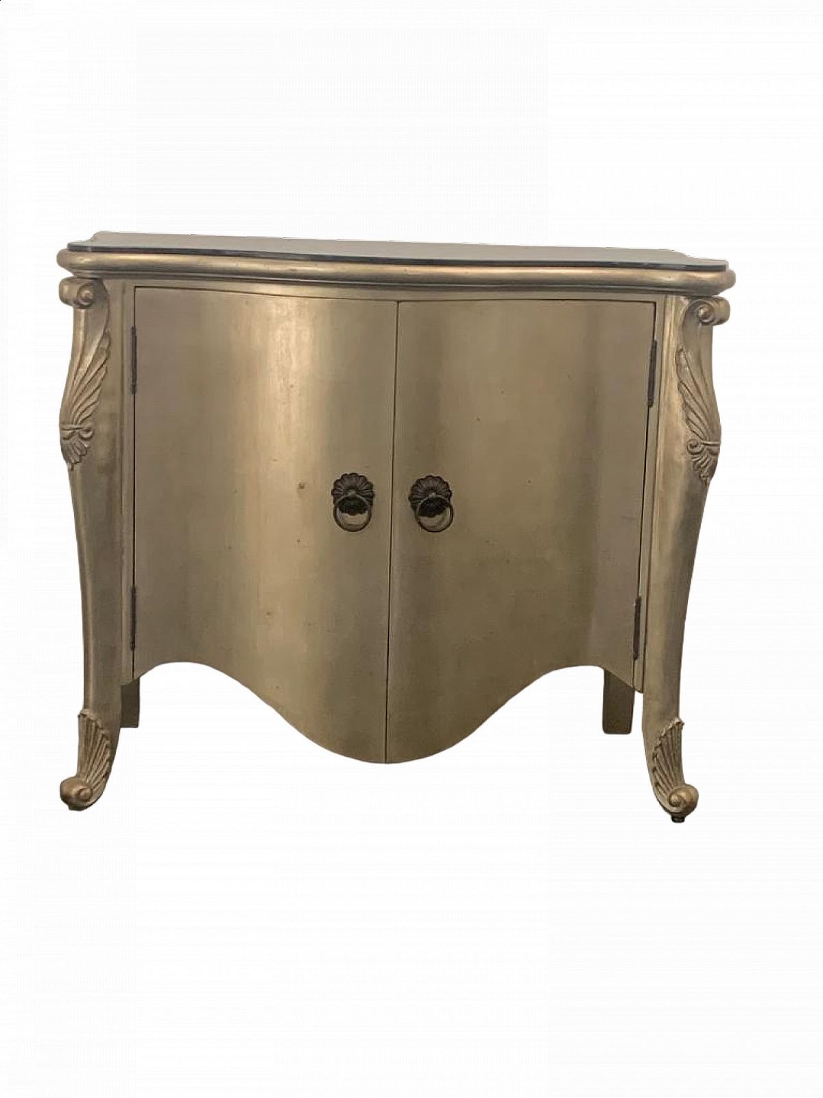 Louis XV Style Sideboard In Silvered Wood With Marble Top, 1980s