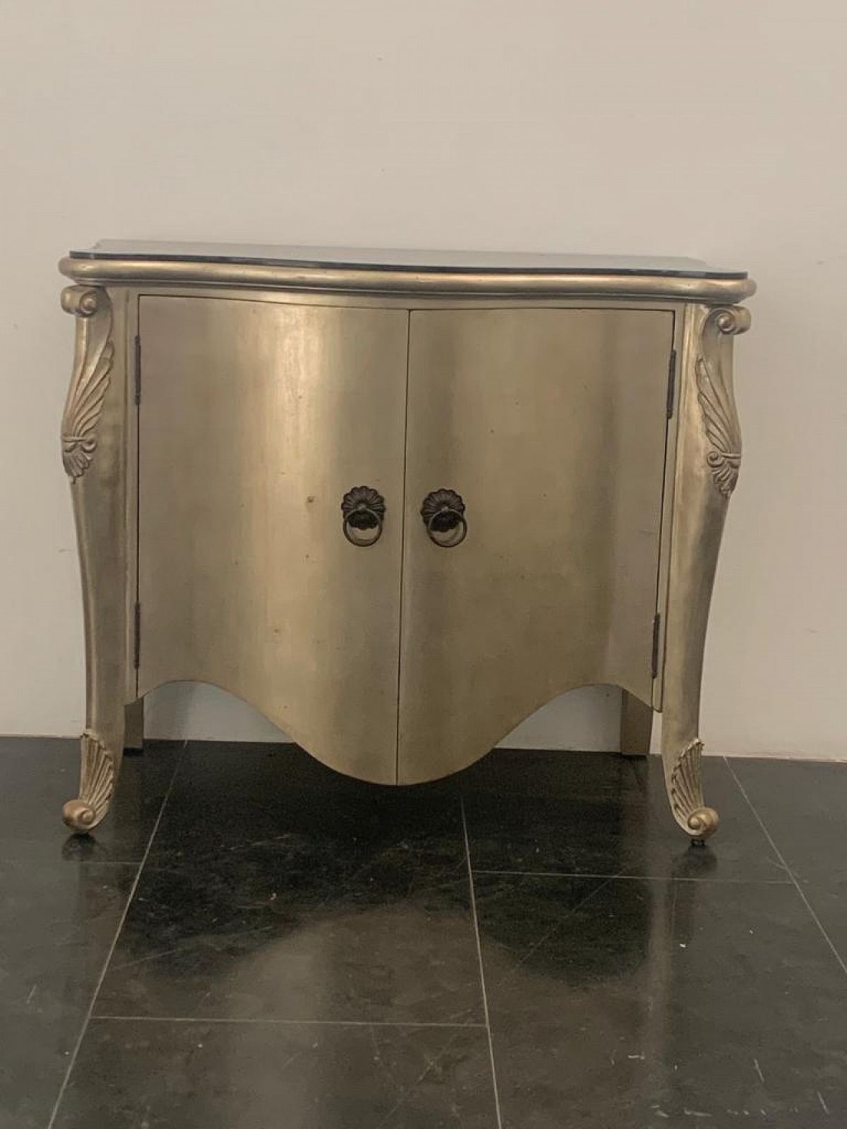 Louis XV Style Sideboard In Silvered Wood With Marble Top, 1980s photo furniture