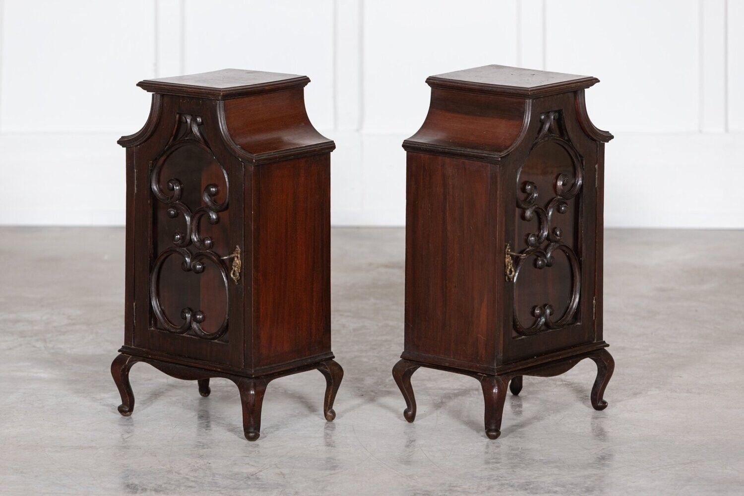 Pair 19thc English Mahogany Glazed Cabinets