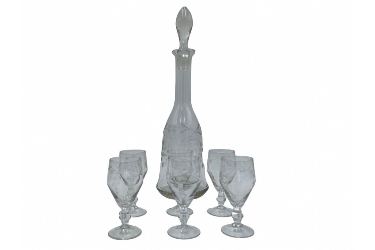 A Glass Decanter With Glasses, 1970s.