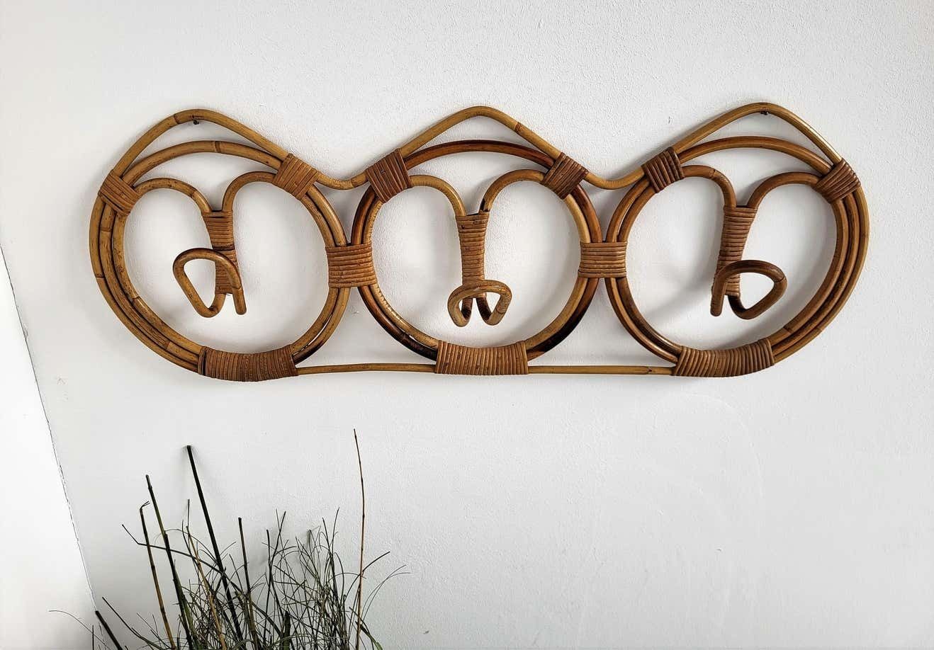 1960s Italian Bamboo Rattan Bohemian French Riviera Coat Hanger Rack Stand photo for sale