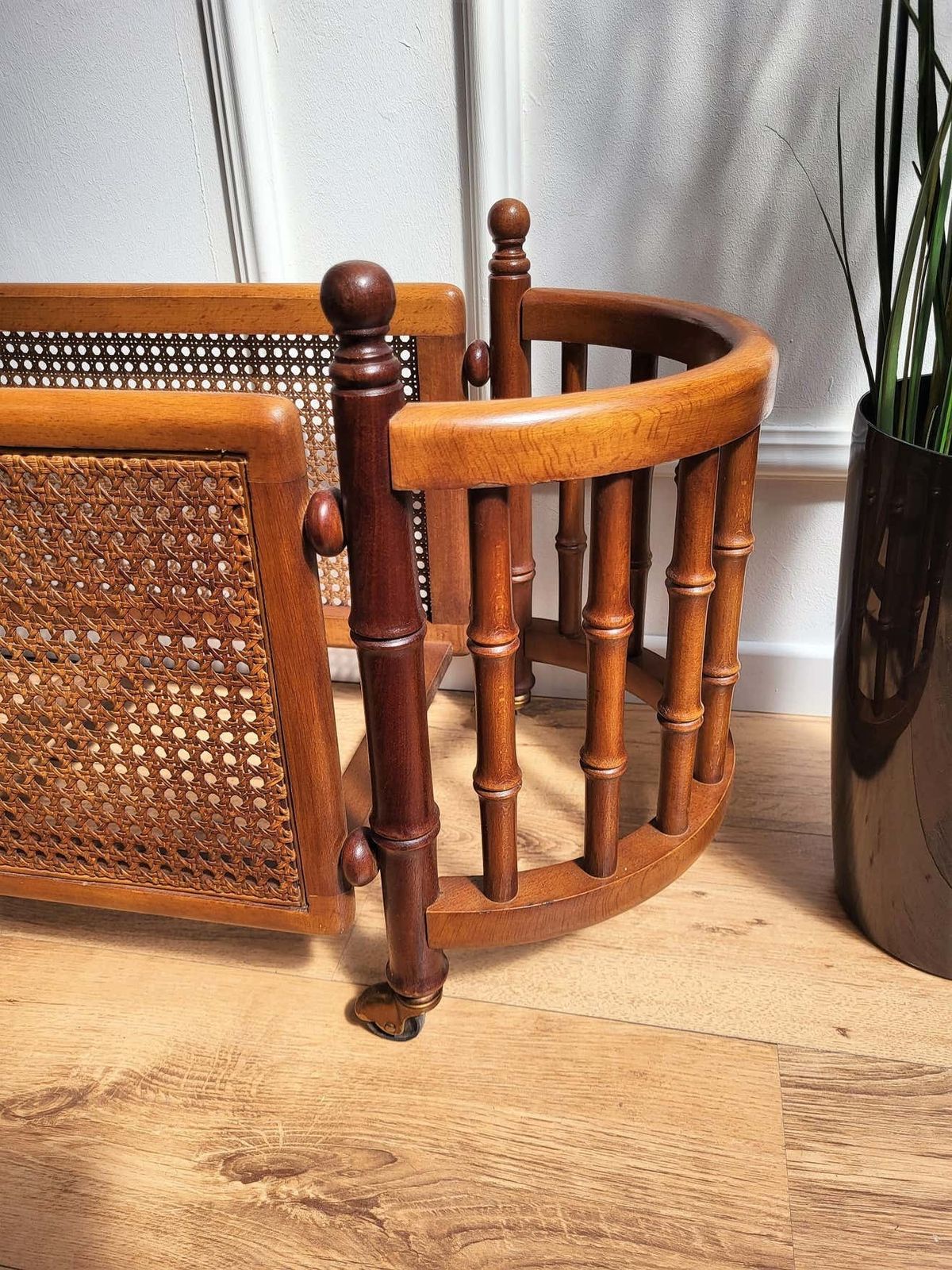 Mid Century Modern Italian Fruitwood Cane And Brass Cachepot Planter Jardinieres photo Garden Decor